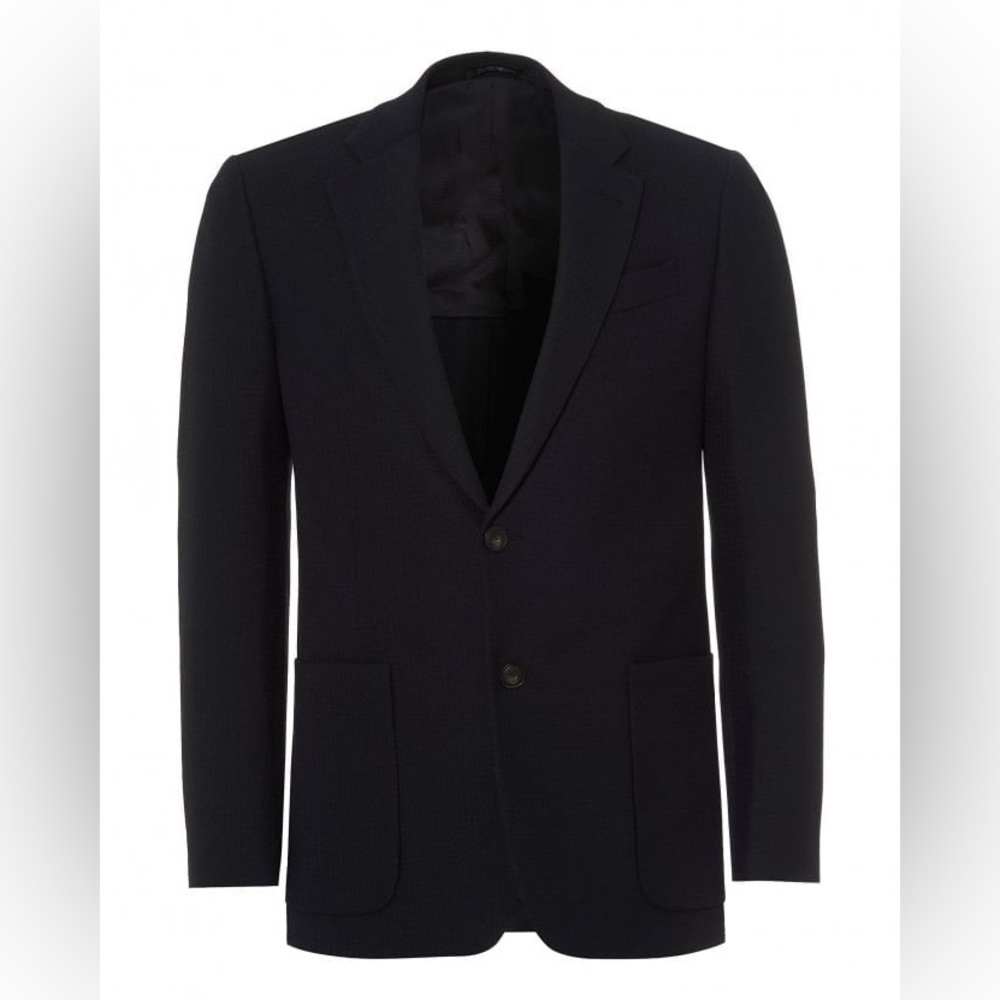 Emporio Armani Mens Checked Patch Blazer, Navy Blue Regular Fit Jacket TG50
